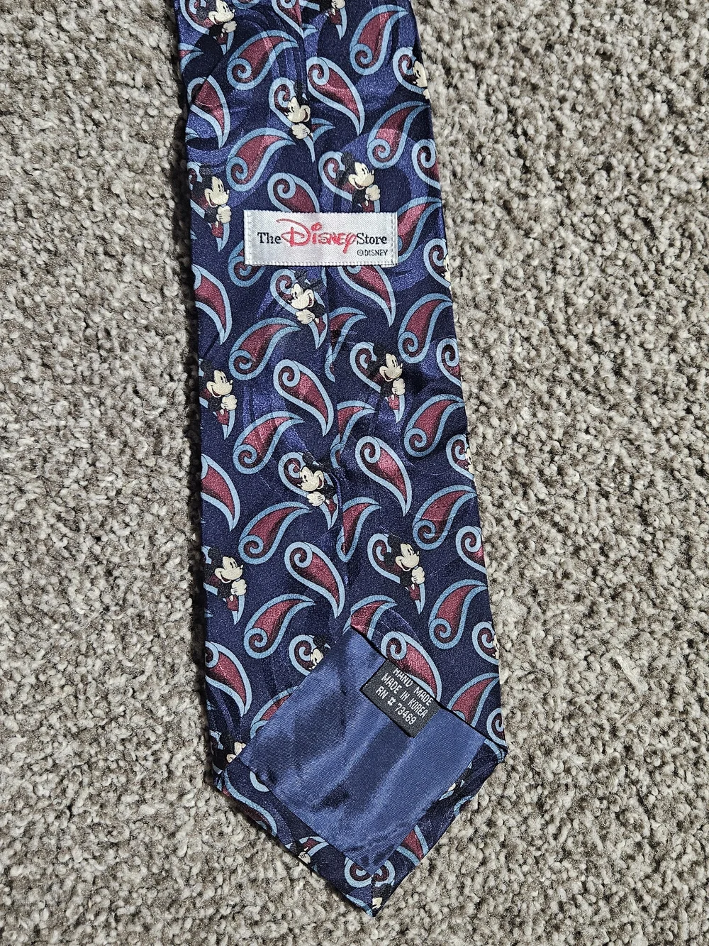 Disney Mickey Mouse Tie Mens Navy Blue OS 100% Silk